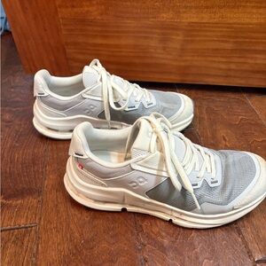On Running Women's Athletic Sneakers in Light Gray and White
